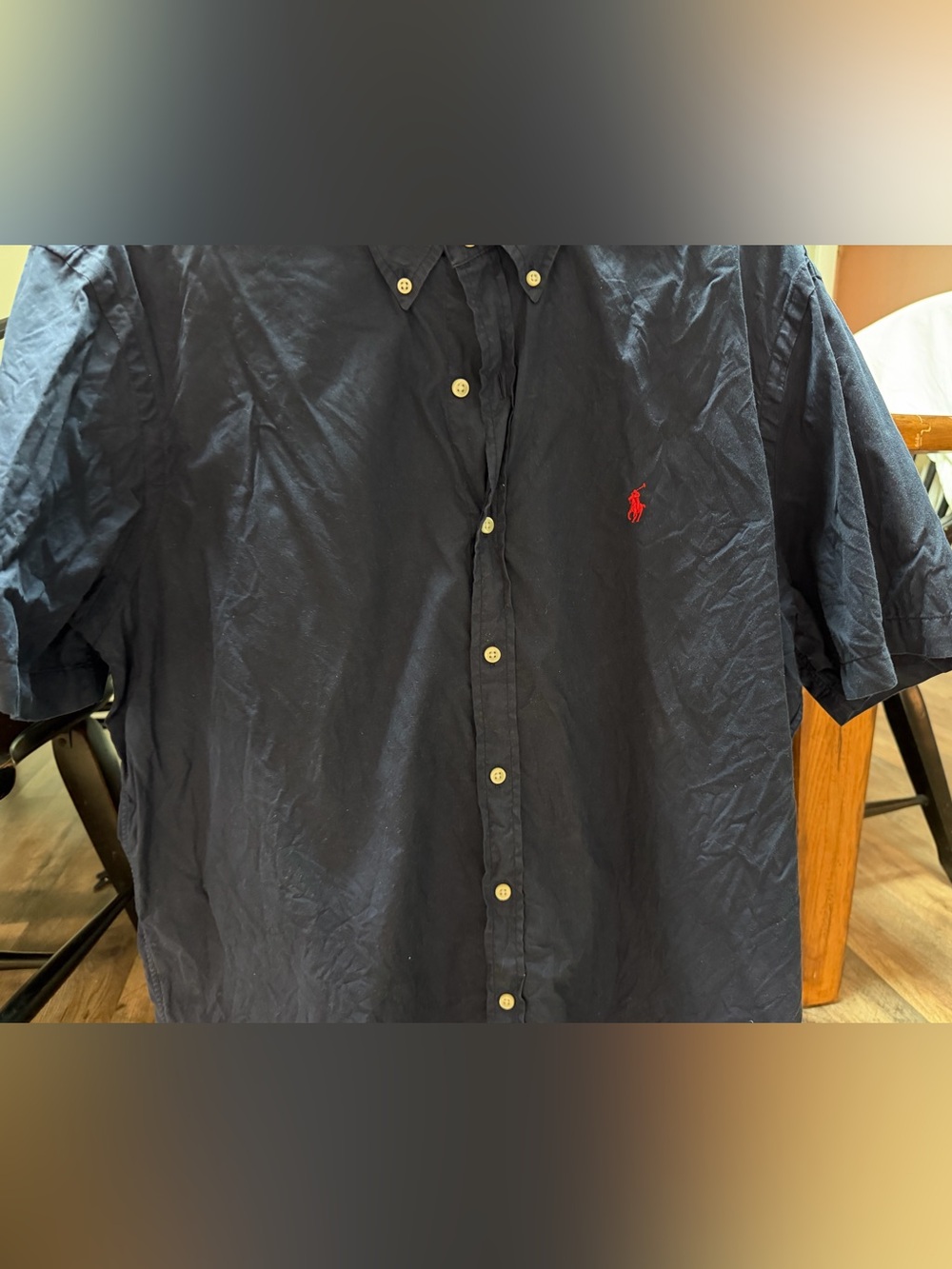 Ralph Lauren Navy Button-Up Shirt with Red Pony Logo